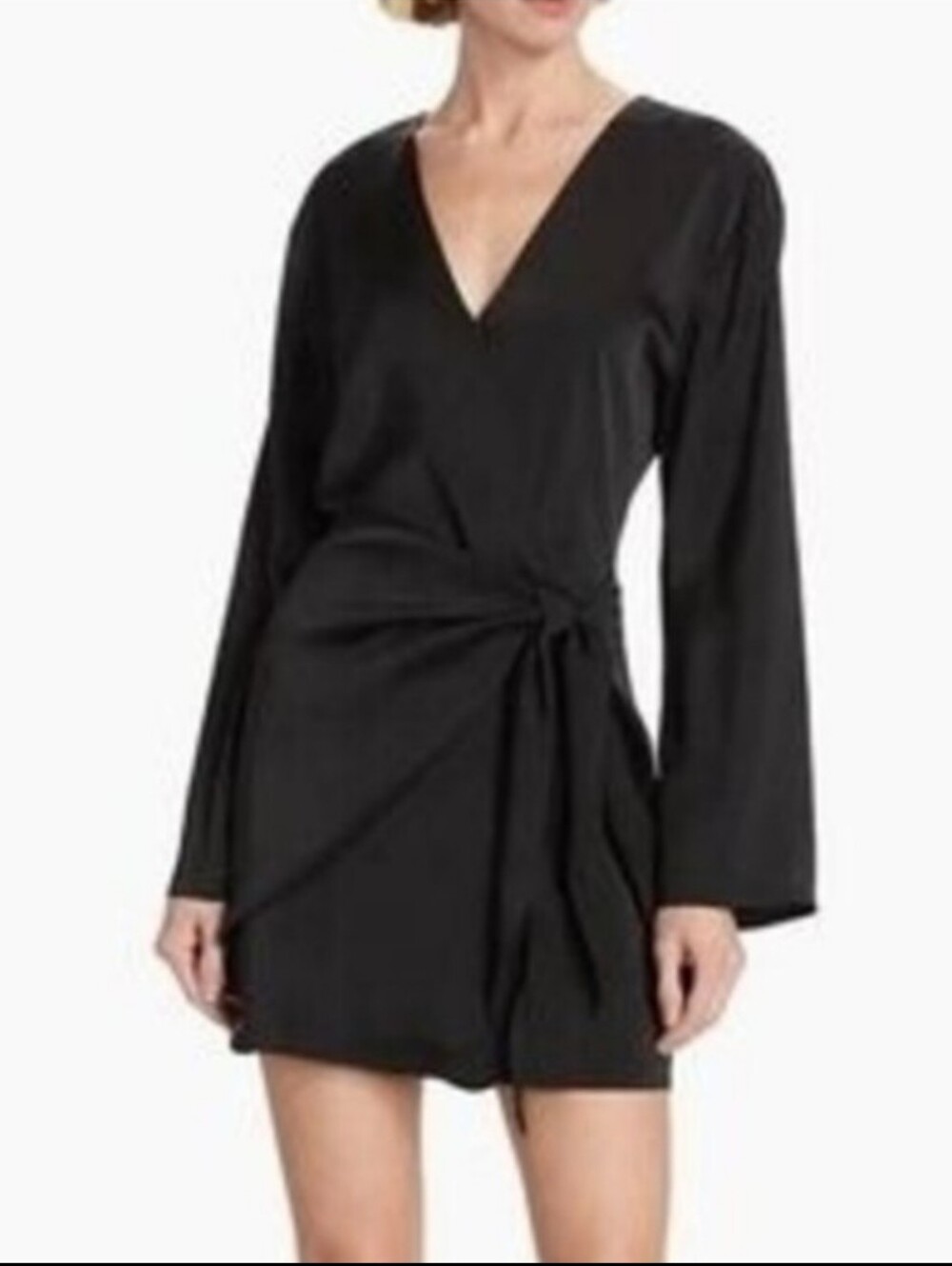 WAYF Sally Satin Wrap Dress In Black